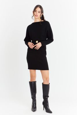 Imagen 2 del producto Vestido Acanalado con Cinturón Negro