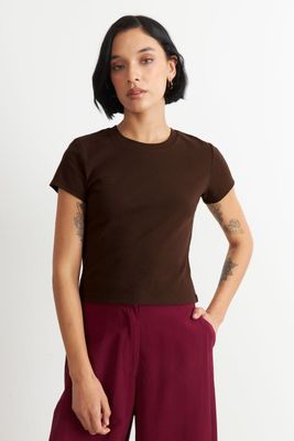 Polera Manga Corta Básica Café Nicopoly