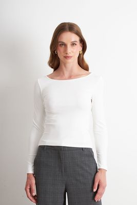 Imagen 1 del producto Polera Manga Larga Cuello Bote Blanco Nicopoly