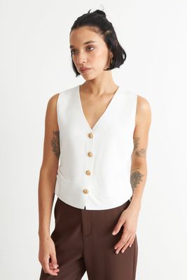 Gilet con Drapeado Lateral Blanco