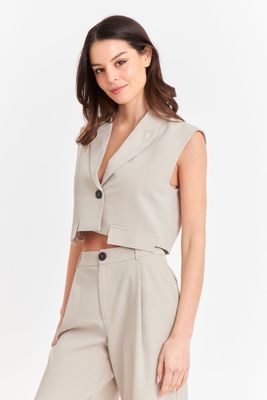 Gilet Crop con Solapa Beige Oscuro Nicopoly