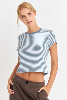 Imagen 1 del producto Polera Básica Cuello Redondo Líneas Celeste Nicopoly