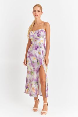 Imagen 2 del producto Vestido Satinado Escote Fruncido Lila Nicopoly