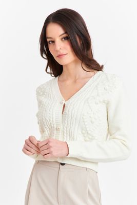 Imagen 1 del producto Cárdigan Crop Perlas Blanco Invierno Nicopoly