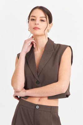 Gilet Crop con Solapa Café Nicopoly