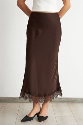Falda Satín Encaje en Ruedo Café Nicopoly