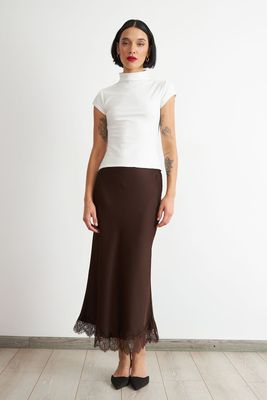 Imagen 2 del producto Falda Satín Encaje en Ruedo Café Nicopoly