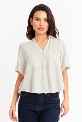 Camisa Básica Tipo Lino Beige
