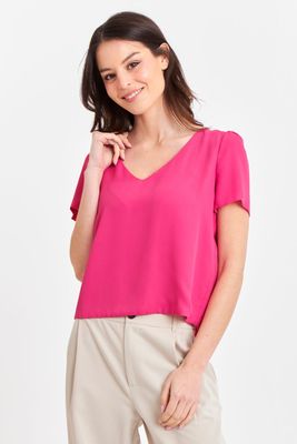 Blusa Cuello V Tipo Gasa Fucsia Nicopoly
