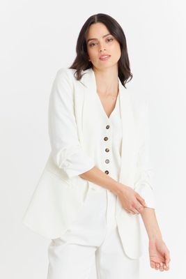 Blazer Manga 3/4 Ajustada Con Pliegues Blanco Nicopoly