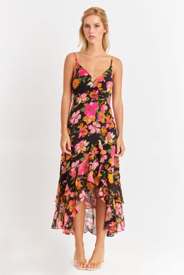 Vestido Asimétrico Floral Fucsia Nicopoly