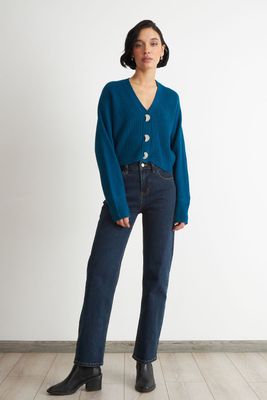 Imagen 2 del producto Cárdigan Cuello V con 3 Botones Verde Azulado Nicopoly