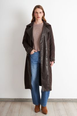 Imagen 2 del producto Abrigo Tipo Gamuza y Ecocuero Café Nicopoly