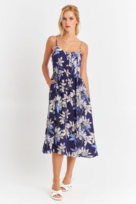 Imagen 2 del producto Vestido Floreado Botones Delanteros Azul Marino Nicopoly