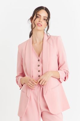 Blazer Manga 3/4 Ajustada Con Pliegues Rosado Nicopoly