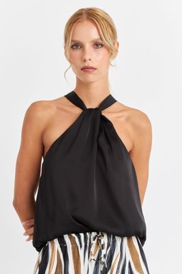 Body Halter Tipo Satín Negro Nicopoly