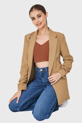 Blazer Largo Manga Drapeada Khaki Nicopoly