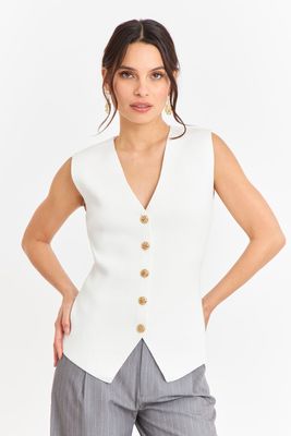 Gilet Largo con Botones Blanco