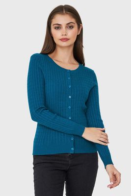 Cárdigan Punto Fino Cadenetas Azul Petróleo Nicopoly