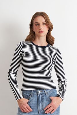 Imagen 1 del producto Polera Rayas Manga Larga Azul Marino Nicopoly