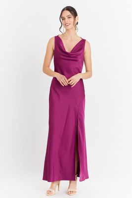 Imagen 2 del producto Vestido Largo Escote Drapeado Morado Nicopoly