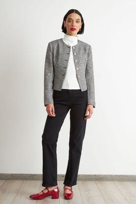 Imagen 2 del producto Blazer Cuello Redondo sin Solapa Gris Nicopoly