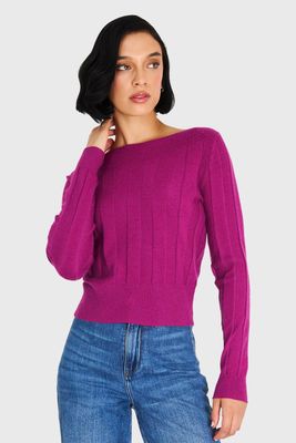 Sweater Acanalado Cuello Bote Lila Nicopoly