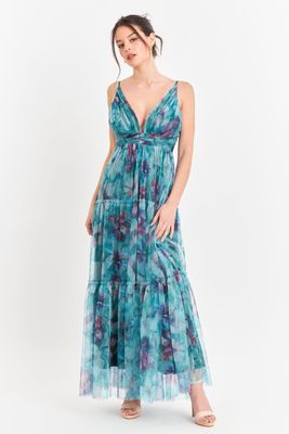 Vestido Tul Floreado Celeste Nicopoly