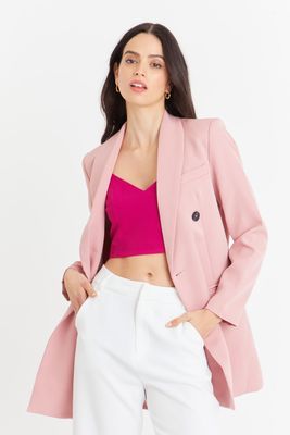 Blazer Largo 4 Botones Rosado Nicopoly