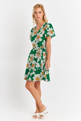 Imagen 2 del producto Vestido Escote Cruzado Flores Verde Nicoply