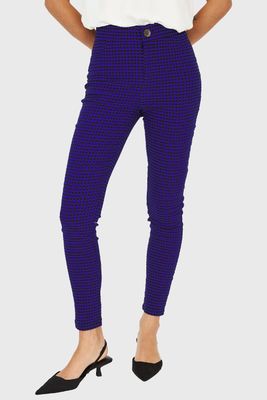 Calza Skinny Vichy Con Cierre Azul/Negro Nicopoly