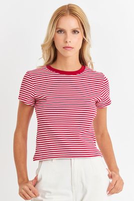 Polera Básica Cuello Redondo Líneas Rojo Nicopoly