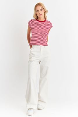 Imagen 2 del producto Polera Básica Cuello Redondo Líneas Rojo Nicopoly