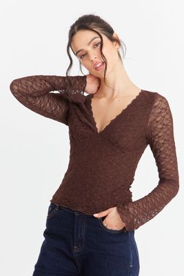 Imagen 1 del producto Polera Encaje Manga Larga Café Nicopoly