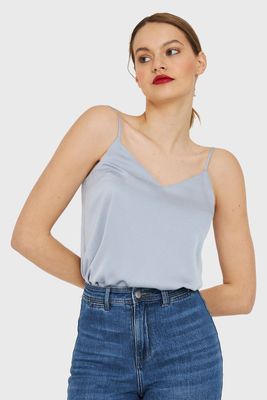 Top Básico Tipo Satín Celeste Nicopoly