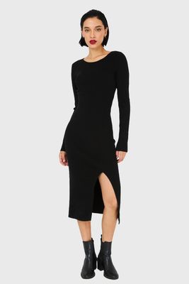 Imagen 2 del producto Vestido Midi Acanalado Tajo Negro Nicopoly