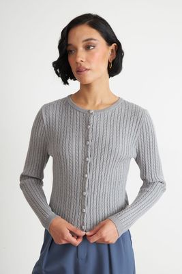 Imagen 1 del producto Cárdigan Trenzado Cuello Redondo Gris Nicopoly