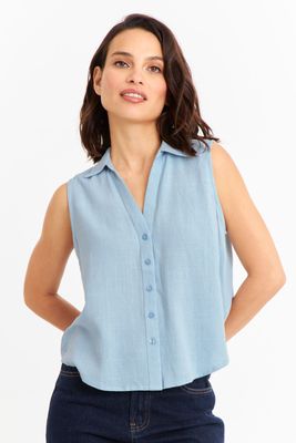 Camisa Sin Mangas Tipo Lino Celeste Nicopoly