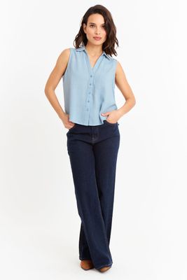 Imagen 2 del producto Camisa Sin Mangas Tipo Lino Celeste Nicopoly