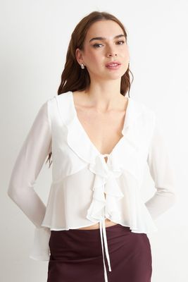 Blusa Vuelos Manga Larga Blanco Nicopoly