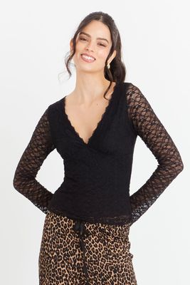 Polera Encaje Manga Larga Negro Nicopoly