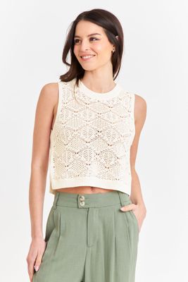 Polera Sin Mangas Tipo Crochet Blanco Nicopoly