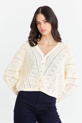 Cárdigan Tipo Crochet Botones Dorados Beige Nicopoly