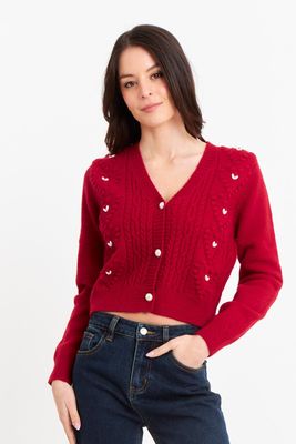 Cárdigan Crop Perlas Rojo Nicopoly