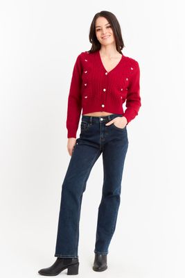 Imagen 2 del producto Cárdigan Crop Perlas Rojo Nicopoly