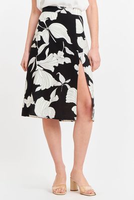 Falda Midi Negra con Flores Blancas Nicopoly