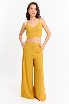 Imagen 2 del producto Pantalón Palazzo Tajos Mostaza Nicopoly