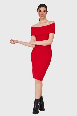 Imagen 2 del producto Vestido Acanalado Off The Shoulder Rojo Nicopoly