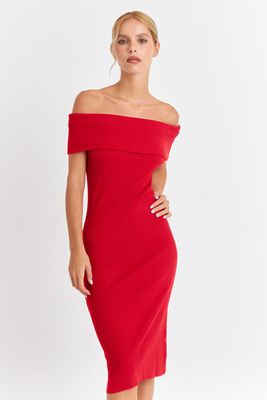 Vestido Acanalado Off The Shoulder Rojo Nicopoly