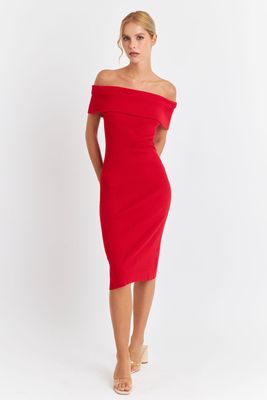 Imagen 2 del producto Vestido Acanalado Off The Shoulder Rojo Nicopoly